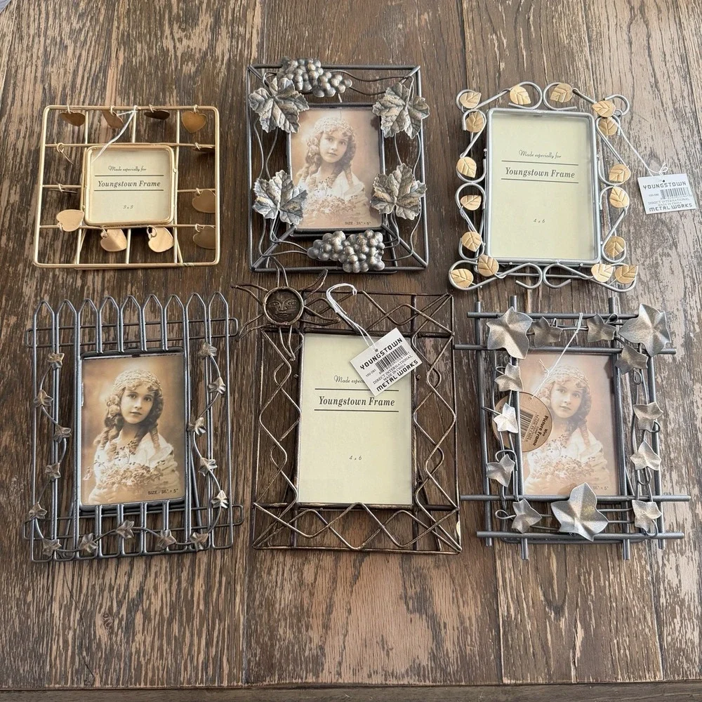 Lot Of 6 VTG Metal 90s Photo Frames NEW Floral‎ Leaves Vines Hearts Wire Accents